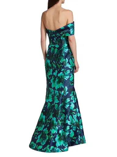 Amsale Women's Floral Satin Trumpet Gown - Blue Multi | Thumbnail 5 Amsale Women's Floral Satin Trumpet Gown - Blue Multi | Thumbnail 5