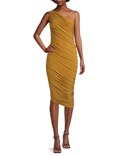 Norma Kamali Women's Diana Ruched One-Shoulder Midi-Dress - Mocha | Thumbnail 2 Norma Kamali Women's Diana Ruched One-Shoulder Midi-Dress - Mocha | Thumbnail 2