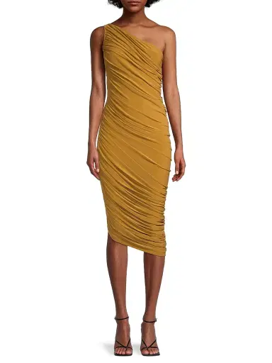 Norma Kamali Women's Diana Ruched One-Shoulder Midi-Dress - Mocha | Thumbnail 3 Norma Kamali Women's Diana Ruched One-Shoulder Midi-Dress - Mocha | Thumbnail 3