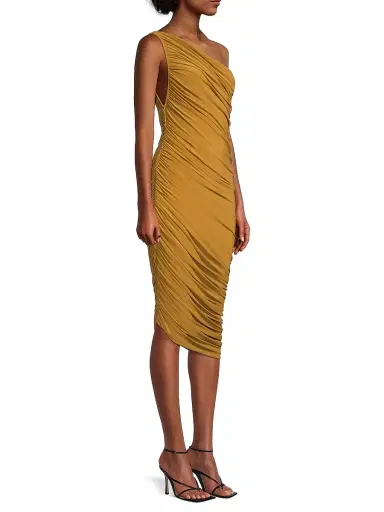 Norma Kamali Women's Diana Ruched One-Shoulder Midi-Dress - Mocha | Thumbnail 4 Norma Kamali Women's Diana Ruched One-Shoulder Midi-Dress - Mocha | Thumbnail 4