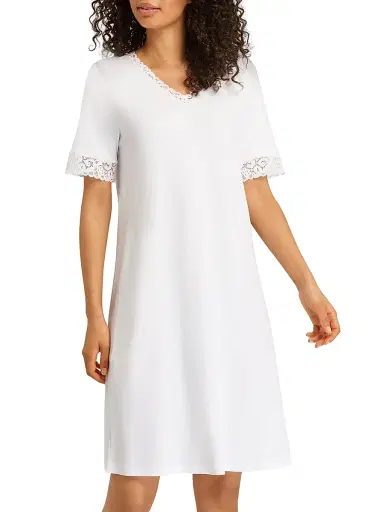 Hanro Women's Moments Short-Sleeve Nightgown - White | Thumbnail 1 Hanro Women's Moments Short-Sleeve Nightgown - White | Thumbnail 1