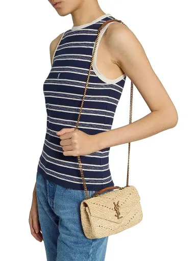 Saint Laurent Women's Loulou Mini Shoulder Bag in Raffia - Natural | Thumbnail 3 Saint Laurent Women's Loulou Mini Shoulder Bag in Raffia - Natural | Thumbnail 3