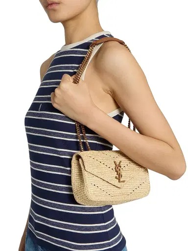 Saint Laurent Women's Loulou Mini Shoulder Bag in Raffia - Natural | Thumbnail 4 Saint Laurent Women's Loulou Mini Shoulder Bag in Raffia - Natural | Thumbnail 4