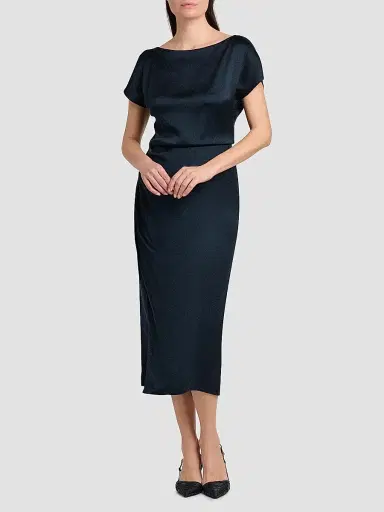 Giorgio Armani Women's Satin Draped Midi-Dress - Outer Space - Size 16 | Thumbnail 2 Giorgio Armani Women's Satin Draped Midi-Dress - Outer Space - Size 16 | Thumbnail 2