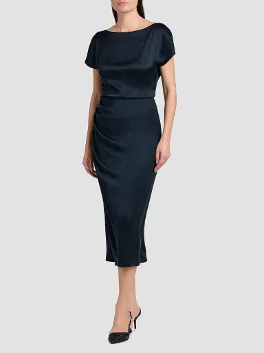 Giorgio Armani Women's Satin Draped Midi-Dress - Outer Space - Size 16 | Thumbnail 4 Giorgio Armani Women's Satin Draped Midi-Dress - Outer Space - Size 16 | Thumbnail 4