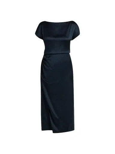 Giorgio Armani Women's Satin Draped Midi-Dress - Outer Space - Size 16 | Thumbnail 1 Giorgio Armani Women's Satin Draped Midi-Dress - Outer Space - Size 16 | Thumbnail 1