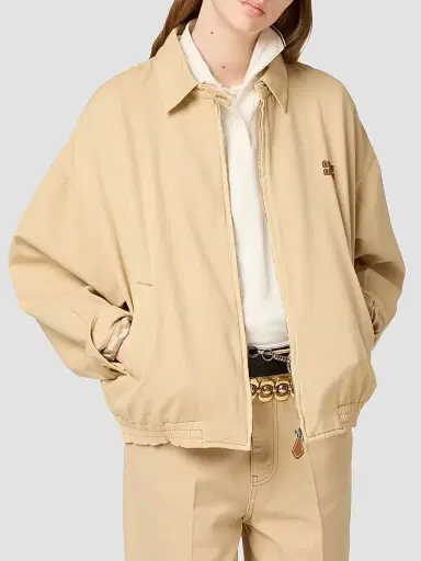 Miu Miu Women's Light Denim Blouson Jacket - Beige Khaki | Thumbnail 3 Miu Miu Women's Light Denim Blouson Jacket - Beige Khaki | Thumbnail 3