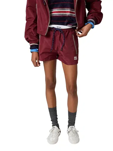 Miu Miu Women's Technical Fabric Shorts - Dark Red | Thumbnail 2 Miu Miu Women's Technical Fabric Shorts - Dark Red | Thumbnail 2
