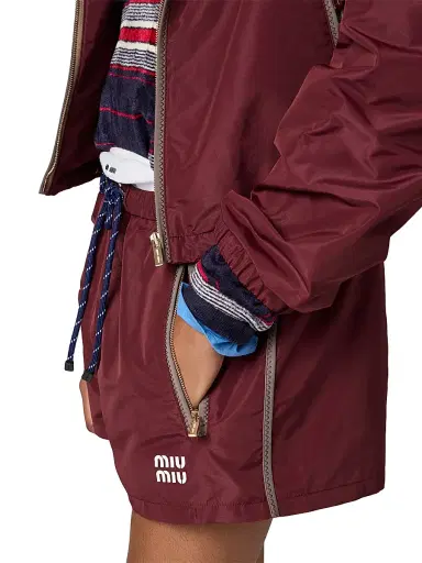 Miu Miu Women's Technical Fabric Shorts - Dark Red | Thumbnail 4 Miu Miu Women's Technical Fabric Shorts - Dark Red | Thumbnail 4