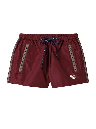 Miu Miu Women's Technical Fabric Shorts - Dark Red | Thumbnail 1 Miu Miu Women's Technical Fabric Shorts - Dark Red | Thumbnail 1