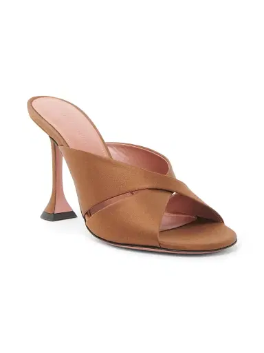 Amina Muaddi Women's Salma 95MM Satin Mules - Mocha Satin | Thumbnail 2 Amina Muaddi Women's Salma 95MM Satin Mules - Mocha Satin | Thumbnail 2