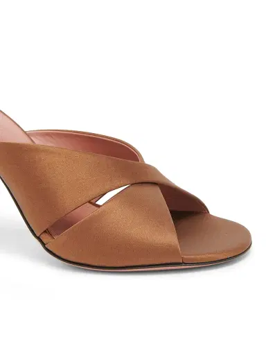 Amina Muaddi Women's Salma 95MM Satin Mules - Mocha Satin | Thumbnail 5 Amina Muaddi Women's Salma 95MM Satin Mules - Mocha Satin | Thumbnail 5