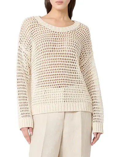 Weekend Max Mara Women's Linen and Cotton Yarn Mesh Jumper - Ecru - Size XL | Thumbnail 2 Weekend Max Mara Women's Linen and Cotton Yarn Mesh Jumper - Ecru - Size XL | Thumbnail 2