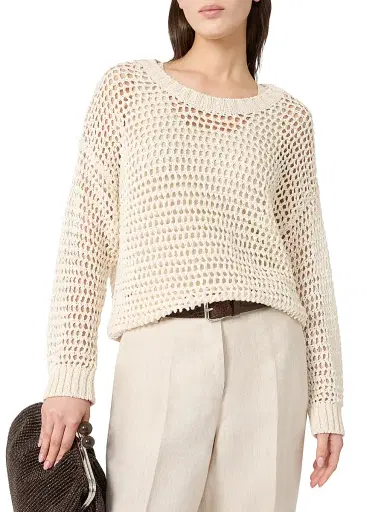 Weekend Max Mara Women's Linen and Cotton Yarn Mesh Jumper - Ecru - Size XL | Thumbnail 4 Weekend Max Mara Women's Linen and Cotton Yarn Mesh Jumper - Ecru - Size XL | Thumbnail 4