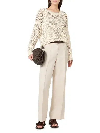 Weekend Max Mara Women's Linen and Cotton Yarn Mesh Jumper - Ecru - Size XL | Thumbnail 6 Weekend Max Mara Women's Linen and Cotton Yarn Mesh Jumper - Ecru - Size XL | Thumbnail 6