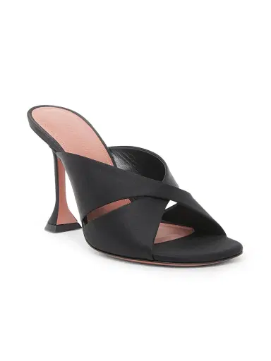 Amina Muaddi Women's Salma 95MM Satin Mules - Black Satin | Thumbnail 2 Amina Muaddi Women's Salma 95MM Satin Mules - Black Satin | Thumbnail 2
