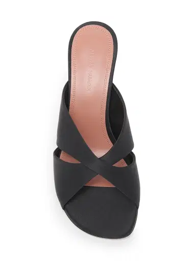 Amina Muaddi Women's Salma 95MM Satin Mules - Black Satin | Thumbnail 4 Amina Muaddi Women's Salma 95MM Satin Mules - Black Satin | Thumbnail 4