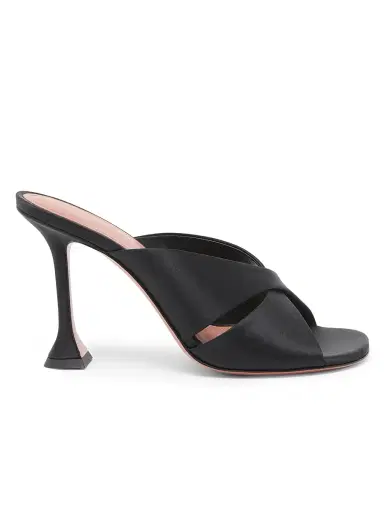 Amina Muaddi Women's Salma 95MM Satin Mules - Black Satin | Thumbnail 1 Amina Muaddi Women's Salma 95MM Satin Mules - Black Satin | Thumbnail 1