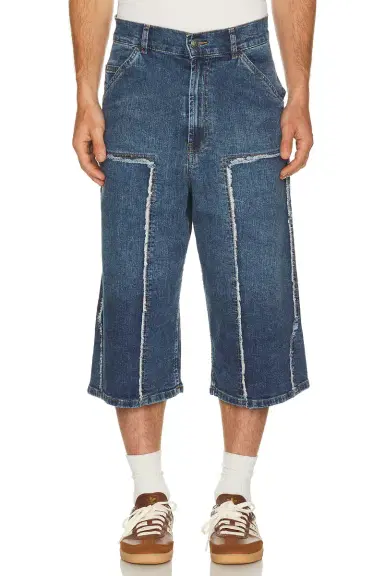 Palm Angels Curved Logo Denim Skater Short | Thumbnail 2 Palm Angels Curved Logo Denim Skater Short | Thumbnail 2