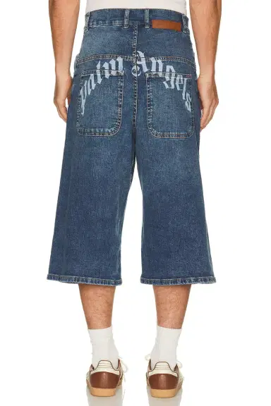 Palm Angels Curved Logo Denim Skater Short | Thumbnail 3 Palm Angels Curved Logo Denim Skater Short | Thumbnail 3