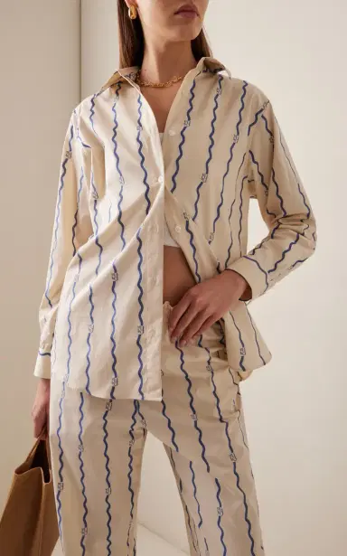 Yaitte Bouy Wave-Patterned Cotton Fil Coupé Shirt | Thumbnail 2 Yaitte Bouy Wave-Patterned Cotton Fil Coupé Shirt | Thumbnail 2