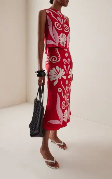 Cala de la Cruz Fabiana Printed Linen Midi Skirt | Thumbnail 2 Cala de la Cruz Fabiana Printed Linen Midi Skirt | Thumbnail 2
