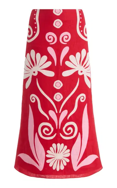 Cala de la Cruz Fabiana Printed Linen Midi Skirt | Thumbnail 1 Cala de la Cruz Fabiana Printed Linen Midi Skirt | Thumbnail 1