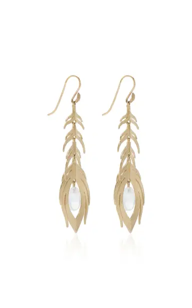 Annette Ferdinandsen Long Peacock Feather With Moonstone Earrings | Thumbnail 3 Annette Ferdinandsen Long Peacock Feather With Moonstone Earrings | Thumbnail 3