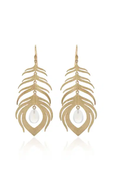 Annette Ferdinandsen Long Peacock Feather With Moonstone Earrings | Thumbnail 1 Annette Ferdinandsen Long Peacock Feather With Moonstone Earrings | Thumbnail 1
