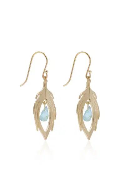 Annette Ferdinandsen Small Peacock Feathers With Aquamarine Earrings | Thumbnail 3 Annette Ferdinandsen Small Peacock Feathers With Aquamarine Earrings | Thumbnail 3