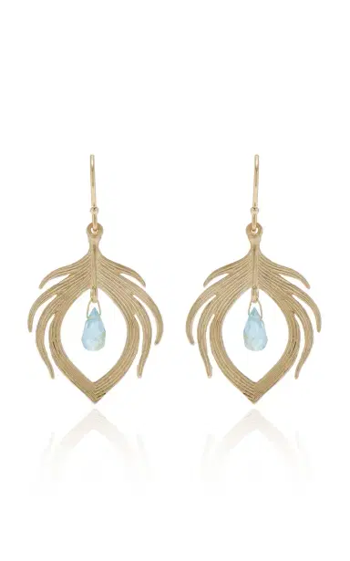 Annette Ferdinandsen Small Peacock Feathers With Aquamarine Earrings | Thumbnail 1 Annette Ferdinandsen Small Peacock Feathers With Aquamarine Earrings | Thumbnail 1