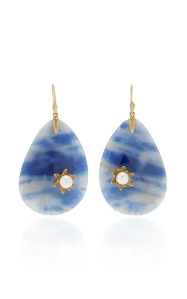 Annette Ferdinandsen Sapphire Waterlily With Pearl Lily Blossoms Earrings | Thumbnail 1 Annette Ferdinandsen Sapphire Waterlily With Pearl Lily Blossoms Earrings | Thumbnail 1