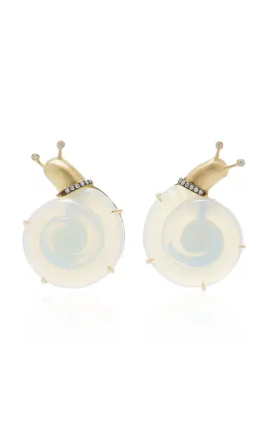 Silvia Furmanovich 18K Yellow Gold Opaline And Diamond Snail Earrings | Thumbnail 1 Silvia Furmanovich 18K Yellow Gold Opaline And Diamond Snail Earrings | Thumbnail 1