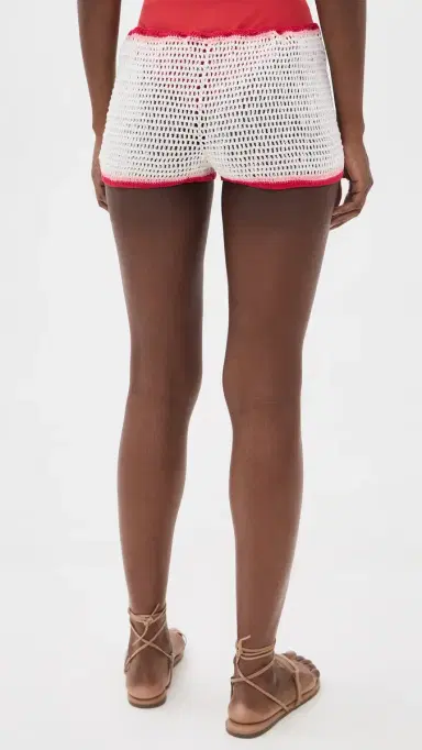 Leslie Amon Ruby Crochet Coverup Shorts White and Red | Thumbnail 3 Leslie Amon Ruby Crochet Coverup Shorts White and Red | Thumbnail 3