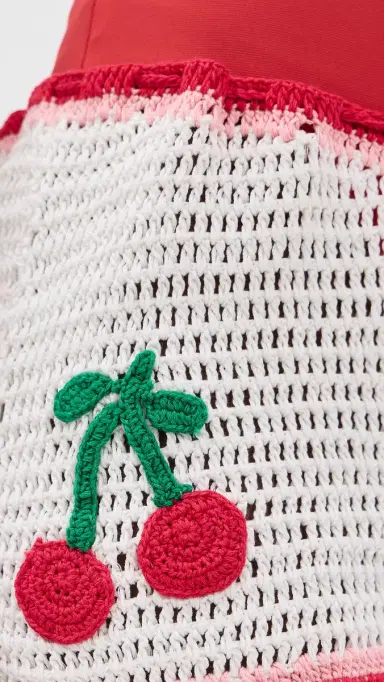 Leslie Amon Ruby Crochet Coverup Shorts White and Red | Thumbnail 6 Leslie Amon Ruby Crochet Coverup Shorts White and Red | Thumbnail 6