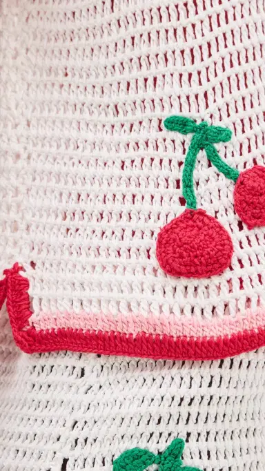 Leslie Amon Ruby Crochet Coverup Shirt White and Red | Thumbnail 6 Leslie Amon Ruby Crochet Coverup Shirt White and Red | Thumbnail 6