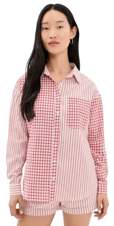 Bailey Rose Check Button Down Shirt Red | Thumbnail 1 Bailey Rose Check Button Down Shirt Red | Thumbnail 1