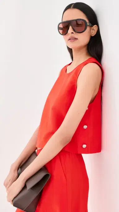 LE BOP Margot Linen Cropped Blouse Clam Bake | Thumbnail 2 LE BOP Margot Linen Cropped Blouse Clam Bake | Thumbnail 2