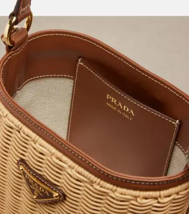 Prada Leather-trimmed wicker bucket bag | Thumbnail 2 Prada Leather-trimmed wicker bucket bag | Thumbnail 2