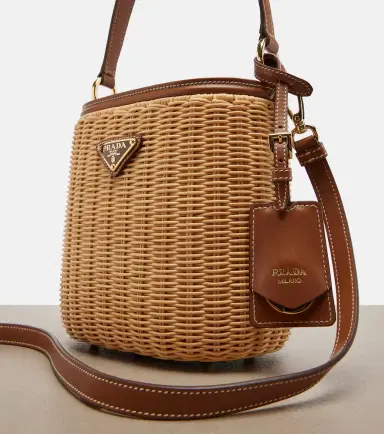 Prada Leather-trimmed wicker bucket bag | Thumbnail 3 Prada Leather-trimmed wicker bucket bag | Thumbnail 3