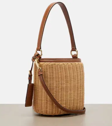 Prada Leather-trimmed wicker bucket bag | Thumbnail 4 Prada Leather-trimmed wicker bucket bag | Thumbnail 4