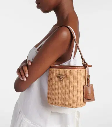 Prada Leather-trimmed wicker bucket bag | Thumbnail 6 Prada Leather-trimmed wicker bucket bag | Thumbnail 6