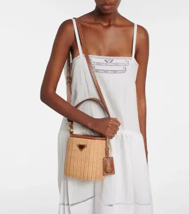 Prada Leather-trimmed wicker bucket bag | Thumbnail 7 Prada Leather-trimmed wicker bucket bag | Thumbnail 7