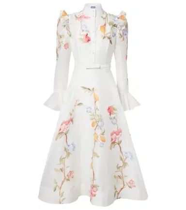 Leo Lin Selina floral ruffled linen-blend midi dress | Thumbnail 1 Leo Lin Selina floral ruffled linen-blend midi dress | Thumbnail 1