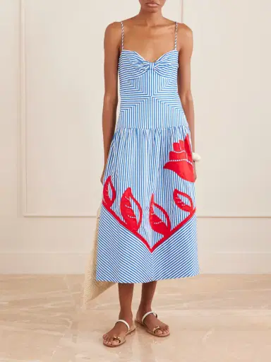 Farm Rio Sky Striped Embroidered Cotton Poplin Midi Dress | Thumbnail 2 Farm Rio Sky Striped Embroidered Cotton Poplin Midi Dress | Thumbnail 2