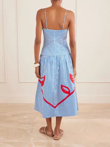 Farm Rio Sky Striped Embroidered Cotton Poplin Midi Dress | Thumbnail 3 Farm Rio Sky Striped Embroidered Cotton Poplin Midi Dress | Thumbnail 3