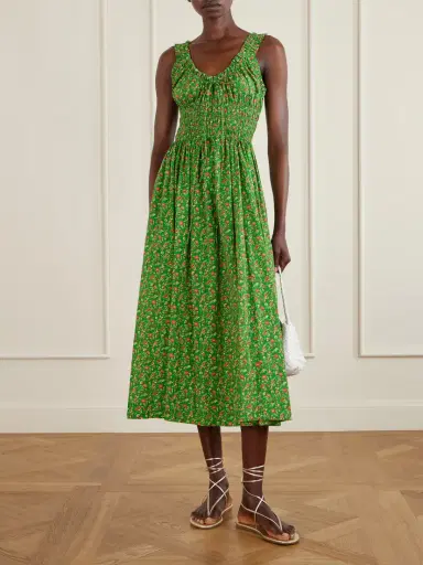 DÔEN Emmaretta Shirred Floral-print Organic Cotton Midi Dress | Thumbnail 2 DÔEN Emmaretta Shirred Floral-print Organic Cotton Midi Dress | Thumbnail 2