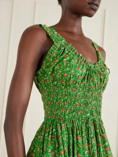 DÔEN Emmaretta Shirred Floral-print Organic Cotton Midi Dress | Thumbnail 4 DÔEN Emmaretta Shirred Floral-print Organic Cotton Midi Dress | Thumbnail 4