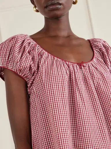 DÔEN Julia Gathered Checked Organic Cotton Midi Dress | Thumbnail 4 DÔEN Julia Gathered Checked Organic Cotton Midi Dress | Thumbnail 4
