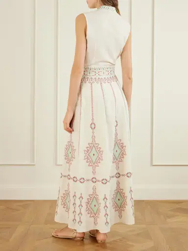 Emporio Sirenuse Camille Embroidered Linen And Cotton-blend Midi Skirt | Thumbnail 3 Emporio Sirenuse Camille Embroidered Linen And Cotton-blend Midi Skirt | Thumbnail 3